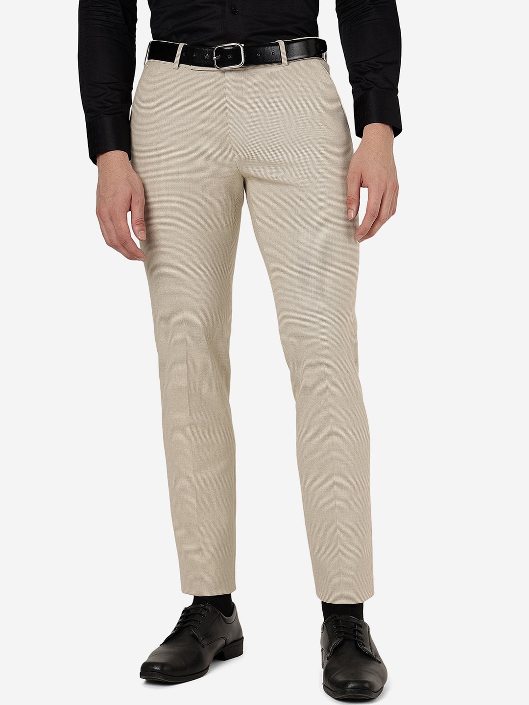 

JADE BLUE Men Slim Fit Terry Formal Trouser, Beige