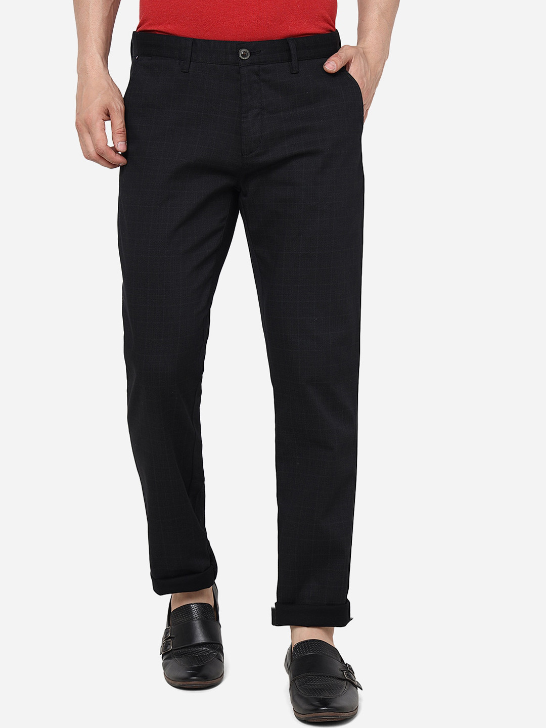 

JADE BLUE Men Slim Fit Cotton Trousers, Black