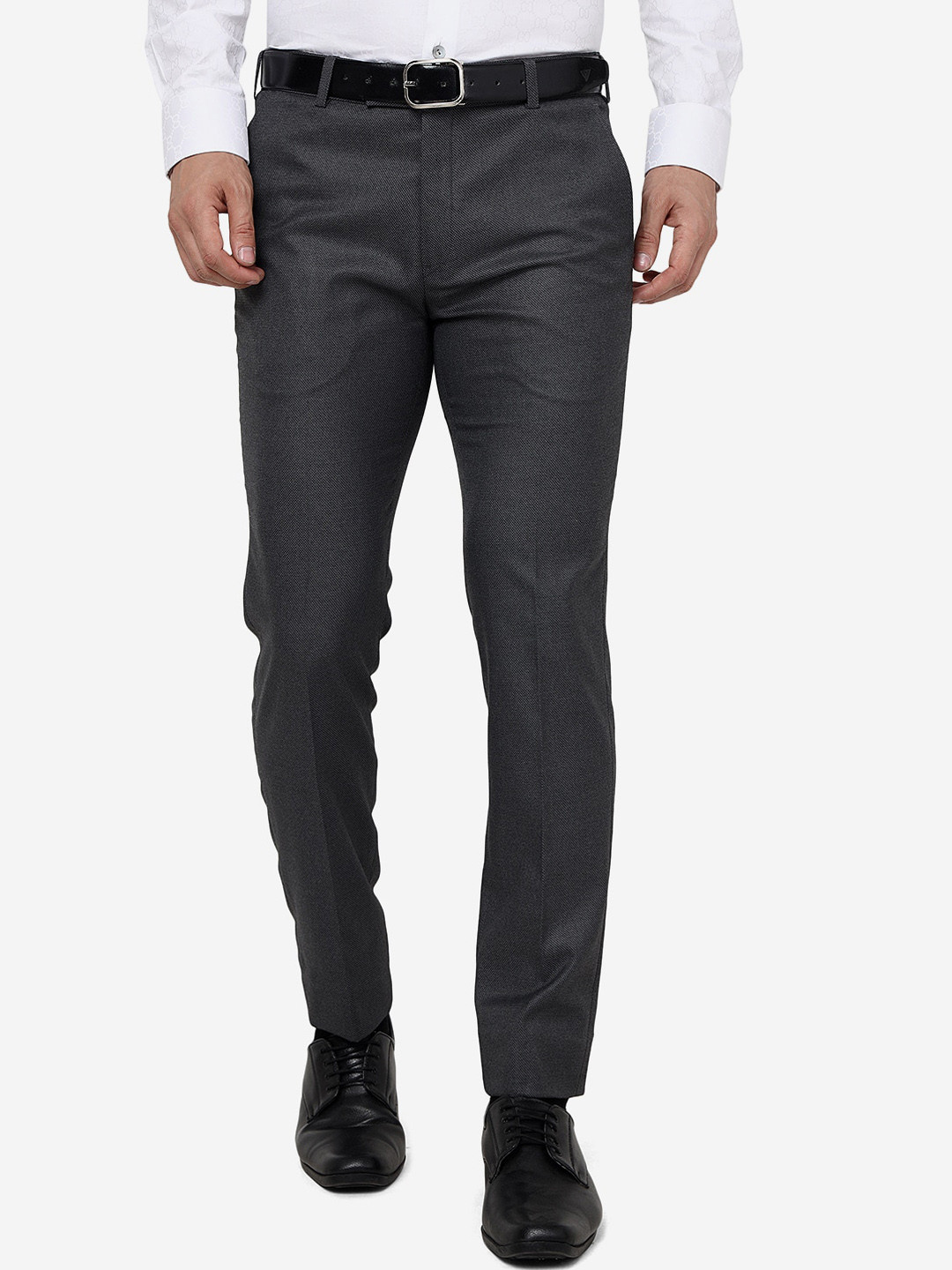 

JADE BLUE Men Slim Fit Mid-Rise Formal Trousers, Grey