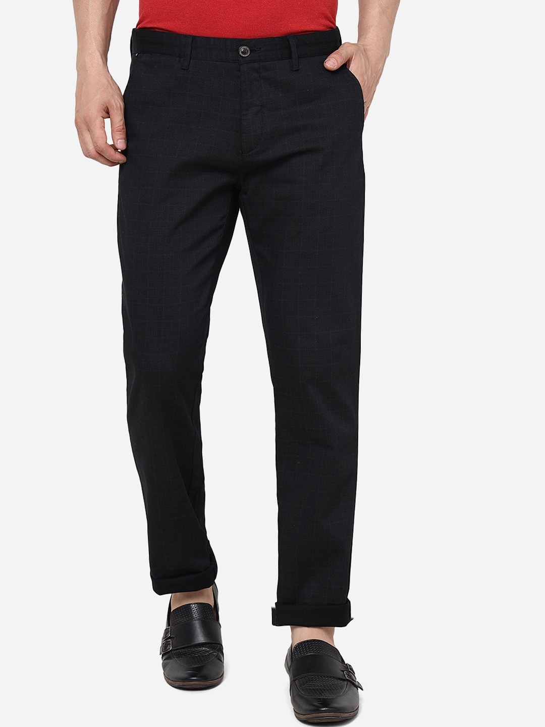 

JADE BLUE Men Pure Cotton Slim Fit Regular Trouser, Black