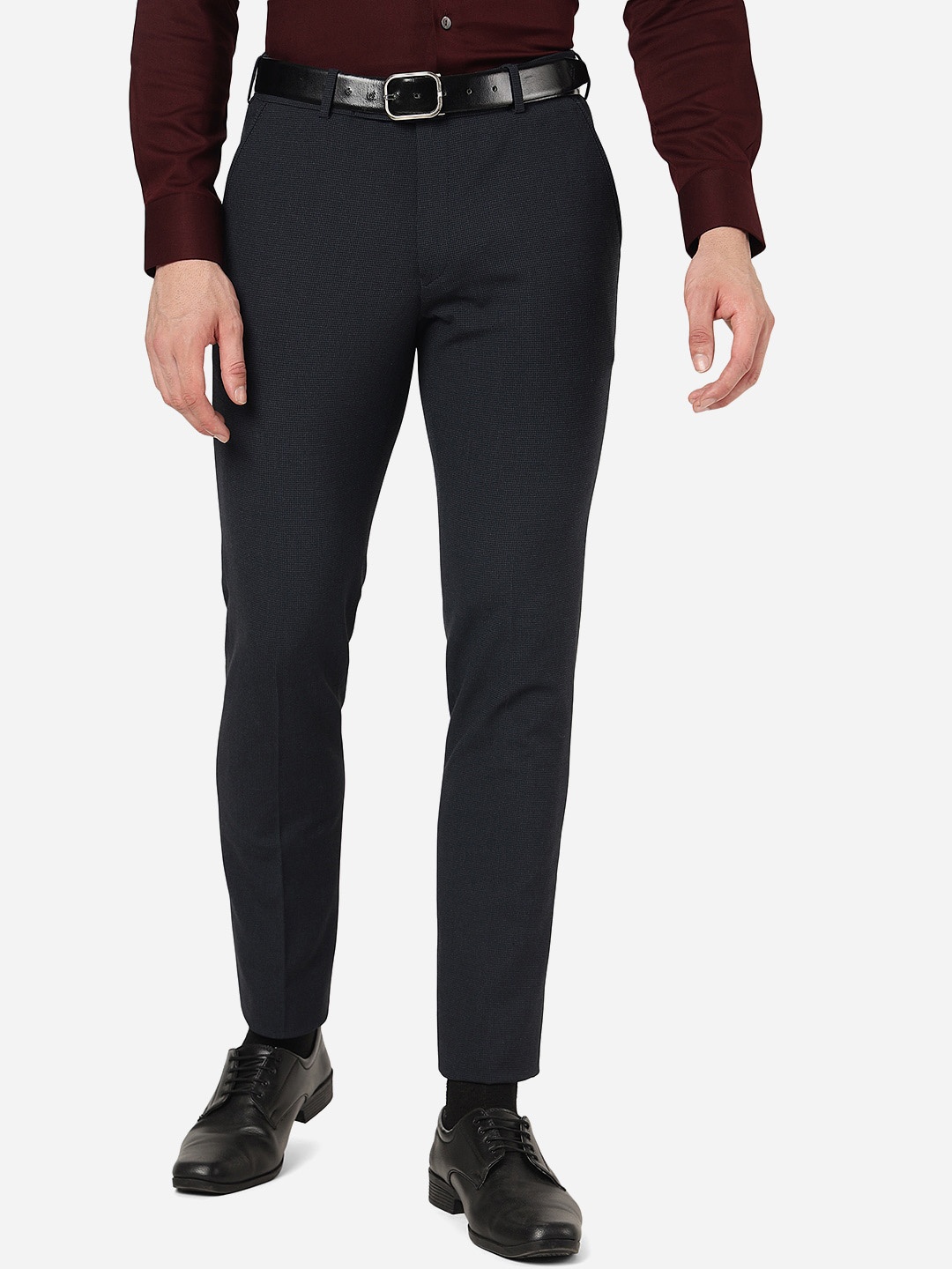 

JADE BLUE Men Slim Fit Formal Trousers, Navy blue