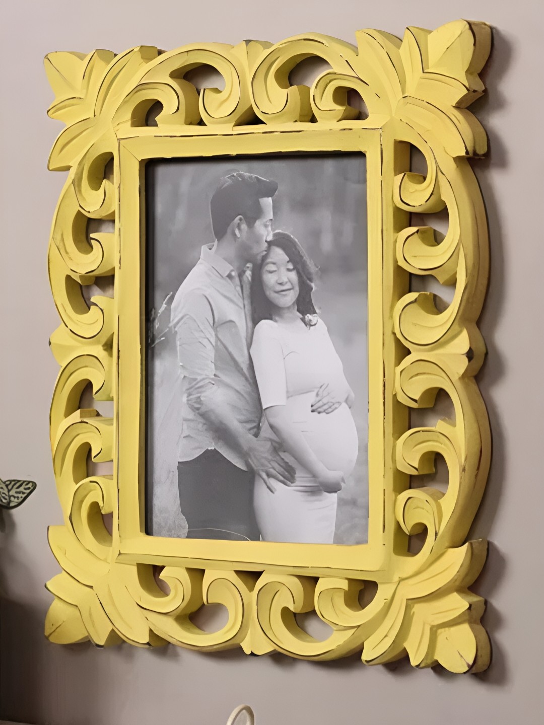 

Duadecor Yellow Self Design MDF Wooden Wall Photo Frame