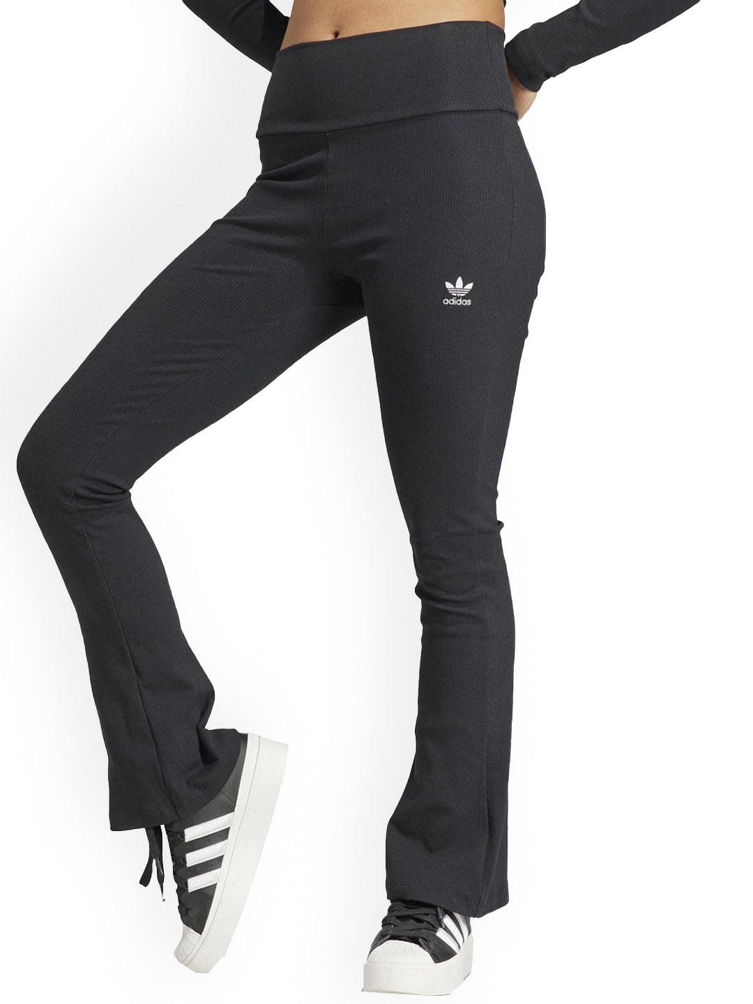 

ADIDAS Originals Women RIB FLARED Cotton Slim-fit Mid-Rise Track Pants, Black