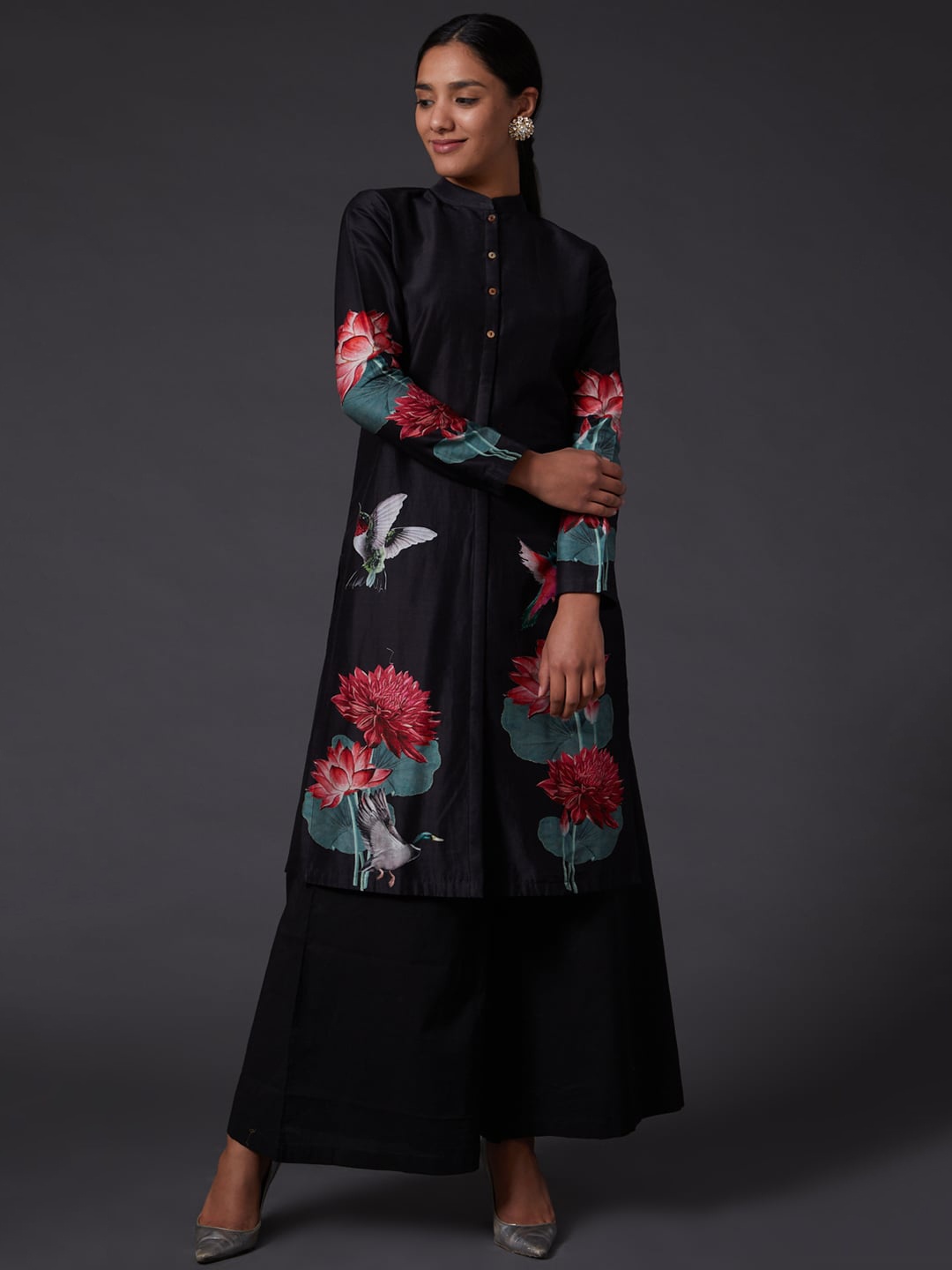 

Balance by Rohit Bal Women Floral Printed Floral Kurta, Black