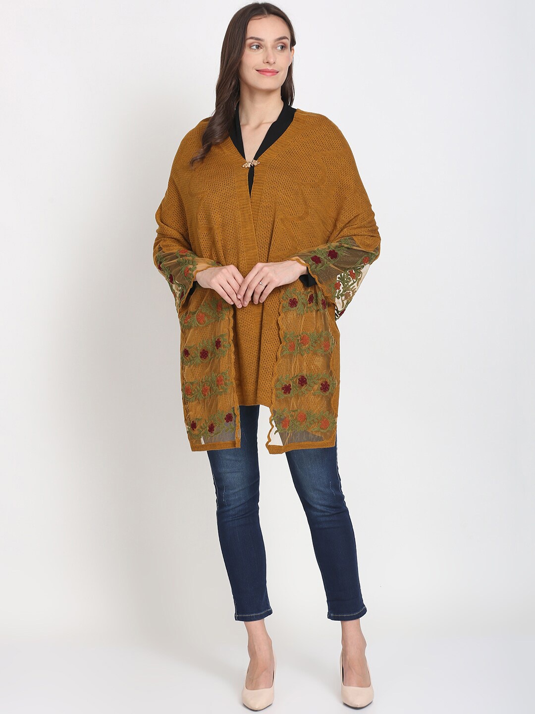 

Knitstudio Floral Embroidered Shawl, Mustard