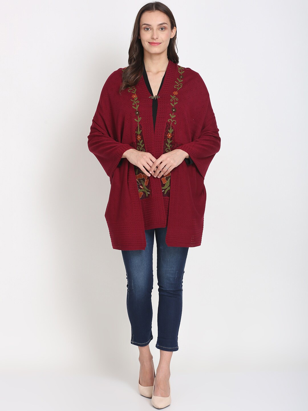 

Knitstudio Floral Embroidered Shawl, Maroon