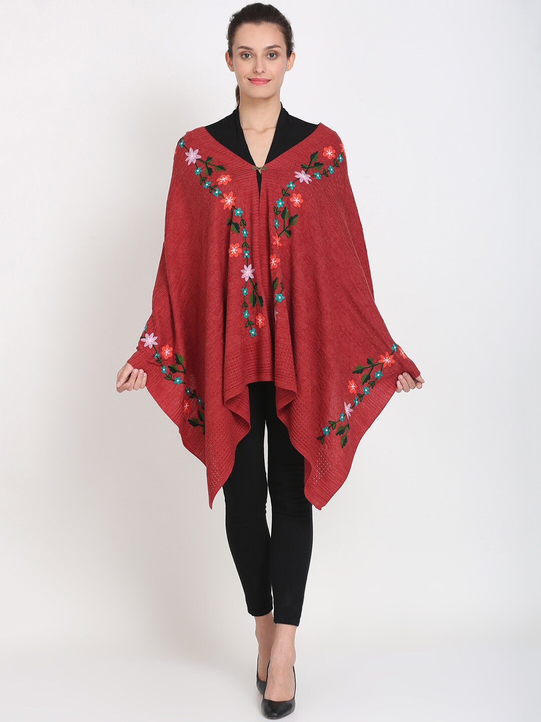 

Knitstudio Floral Self Design Shawl, Red