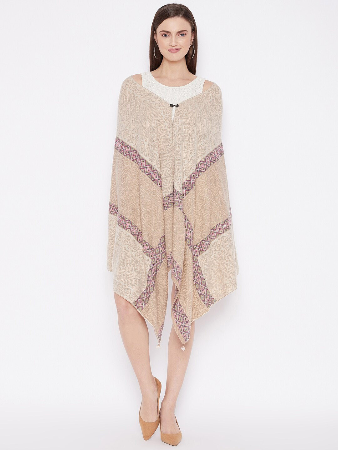 

Knitstudio Geometric Woven Design Shawl, Beige