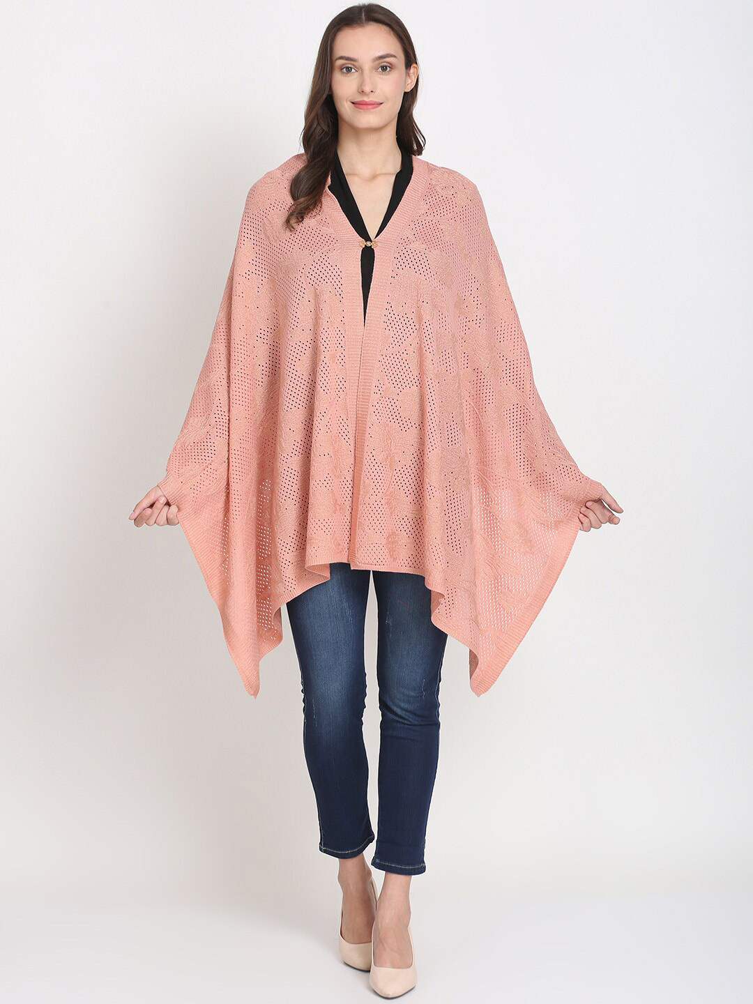 

Knitstudio Floral Woven Design Woollen Acrylic Shawl, Pink