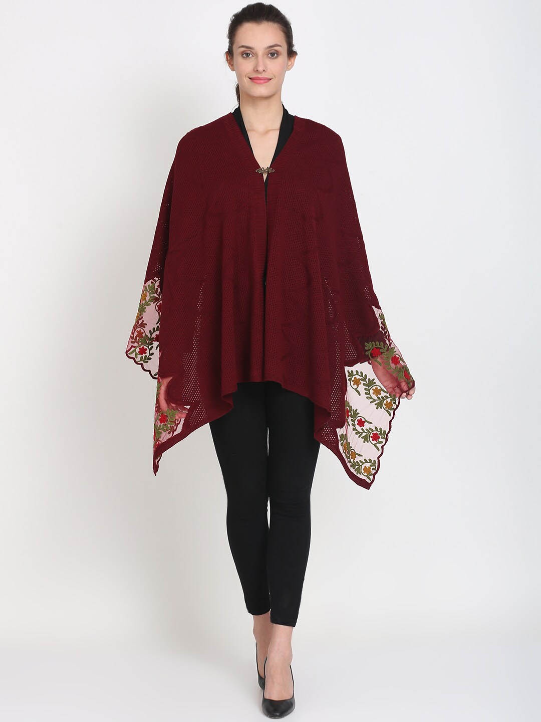 

Knitstudio Floral Embroidered Shawl, Maroon
