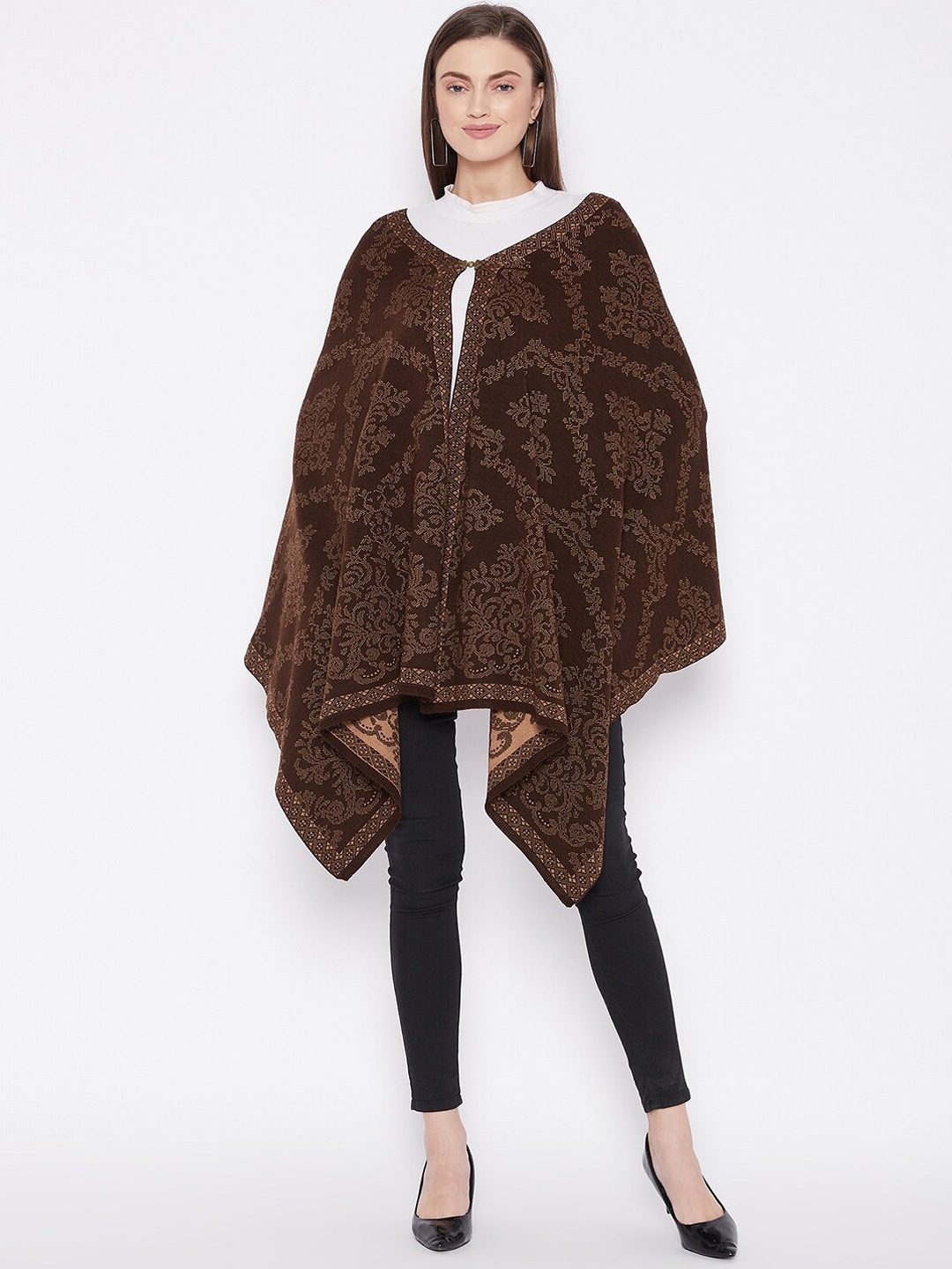 

Knitstudio Ethnic Woven Design Woollen Acrylic Shawl, Coffee brown