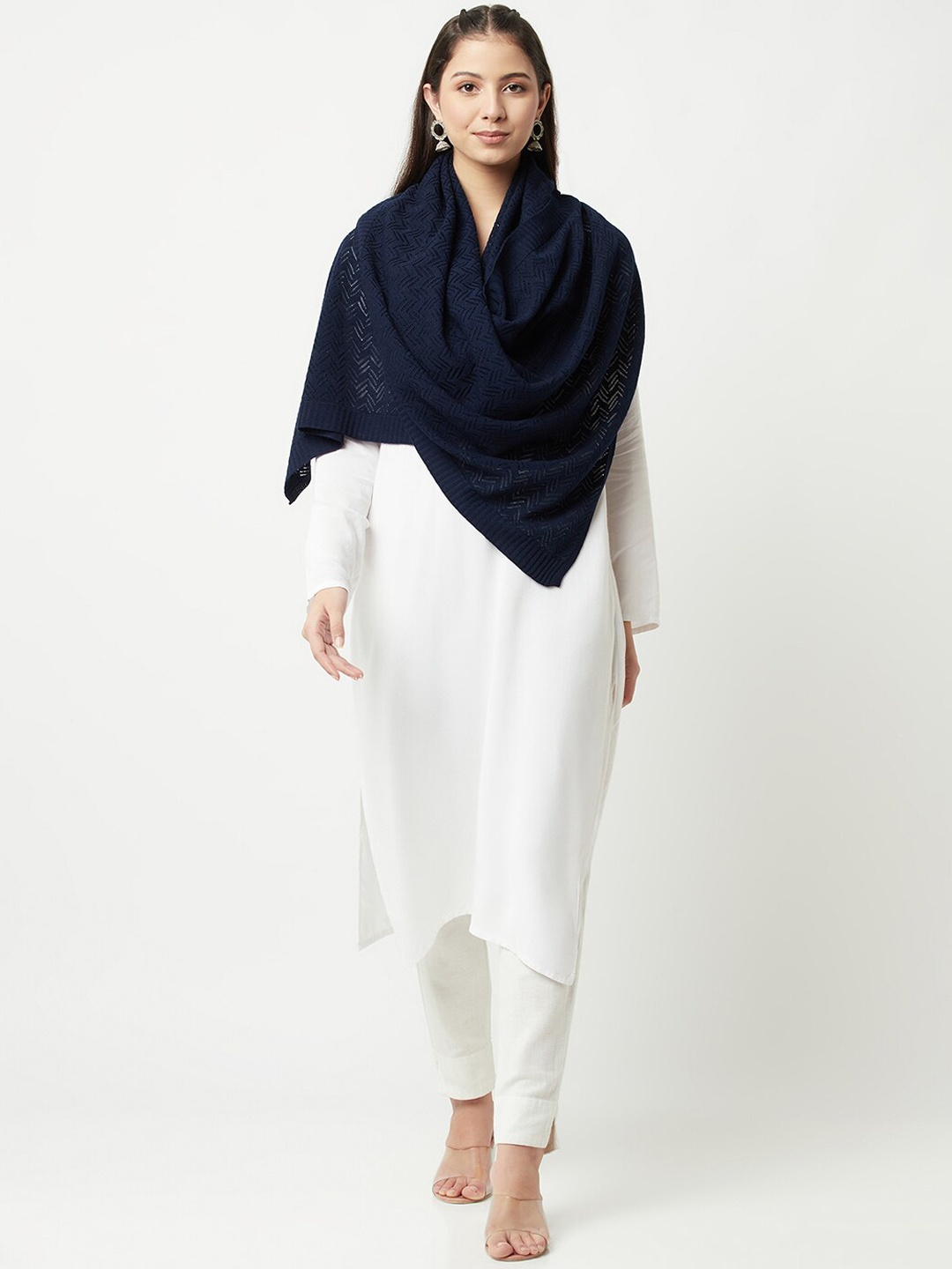 

Knitstudio Self Design Wool Acrylic Knitted Shawl, Navy blue