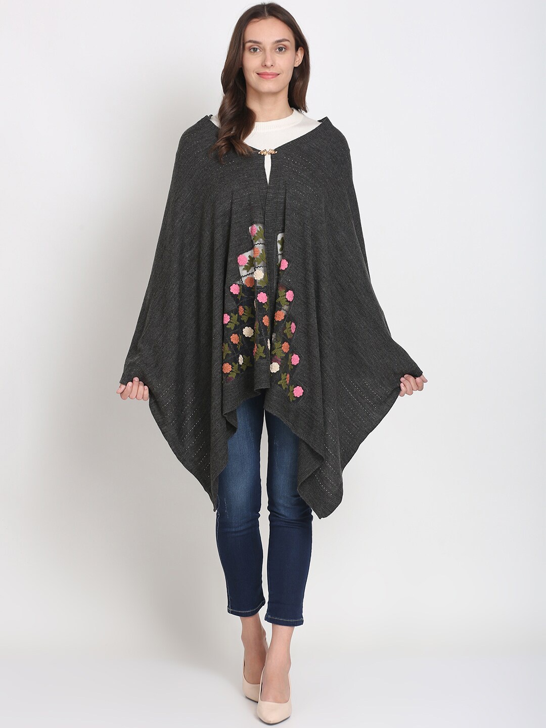 

Knitstudio Floral Self Design Shawl, Grey