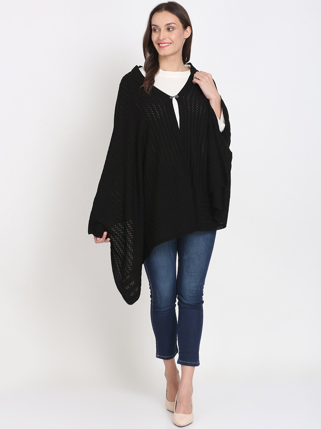 

Knitstudio Geometric Woven Design Knitted Shawl, Black