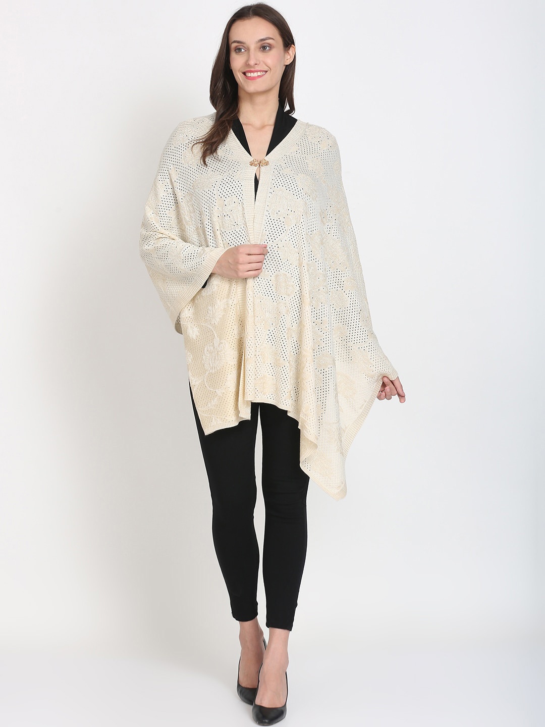 

Knitstudio Floral Self Design Shawl, Beige