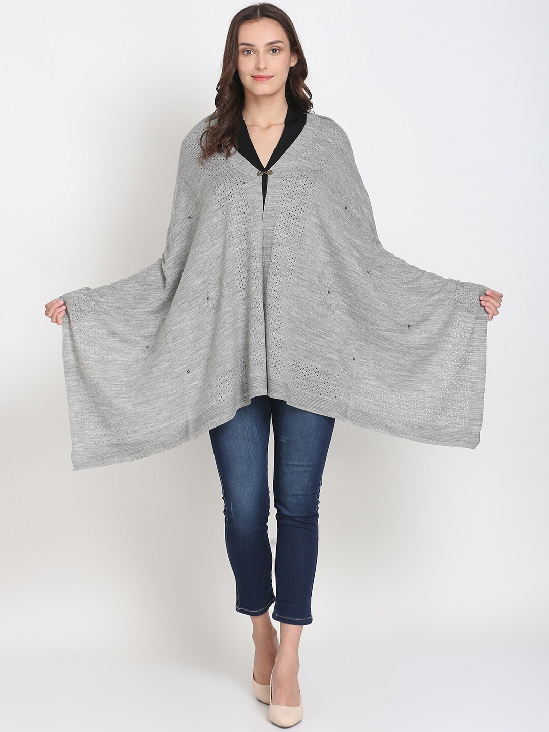 

Knitstudio Geometric Self Design Shawl, Grey