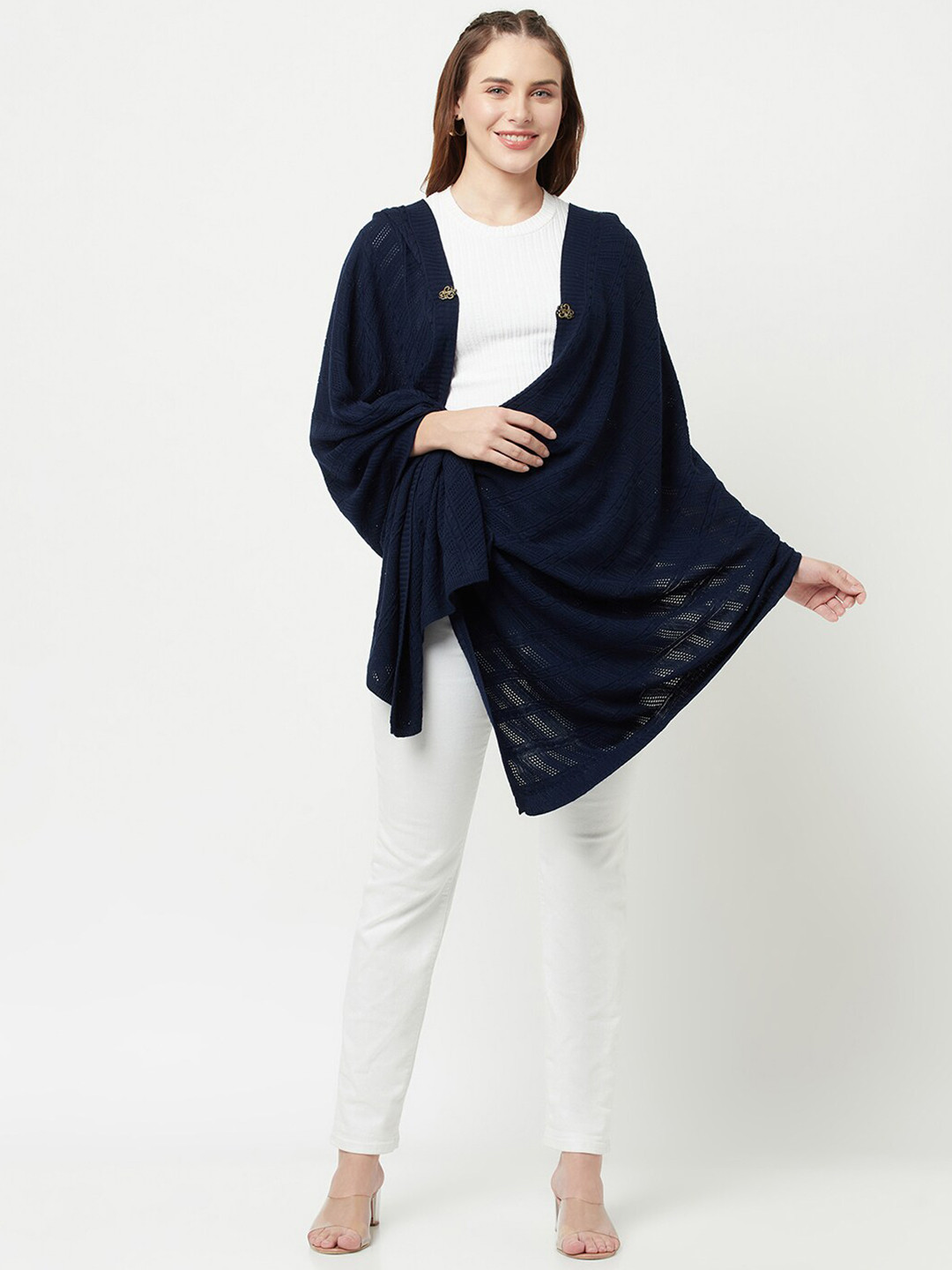 

Knitstudio Geometric Woven Design Woollen Acrylic Knitted Shawl, Black