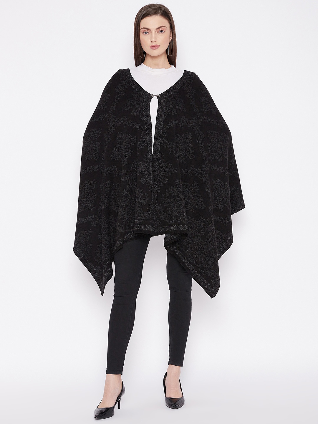 

Knitstudio Ethnic Motifs Woven Design Acrylic Shawl, Black
