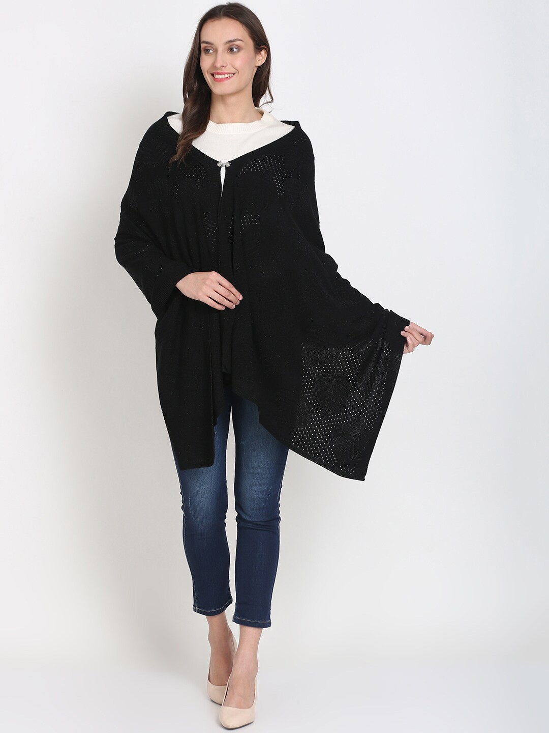 

Knitstudio Ethnic Motifs Woven Design Shawl, Black
