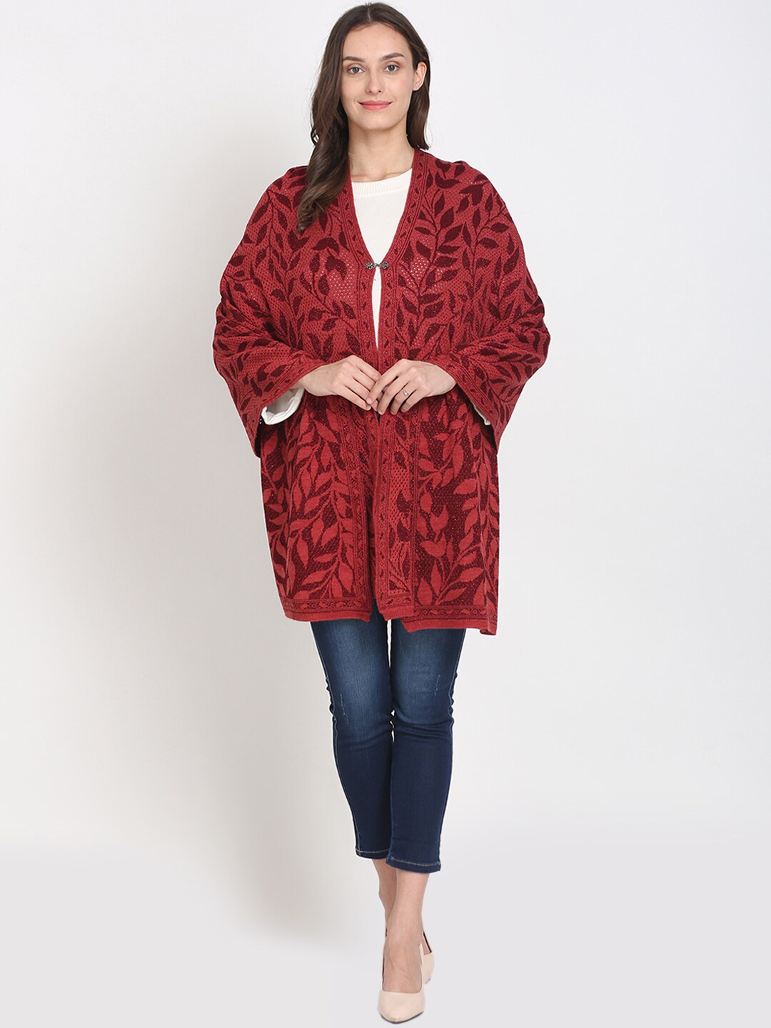 

Knitstudio Self Design Wool Acrylic Knitted Shawl, Red