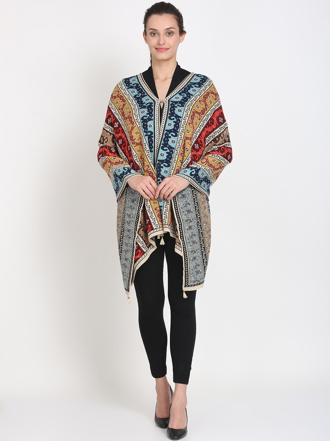 

Knitstudio Ethnic Motifs Self Design Shawl, Beige