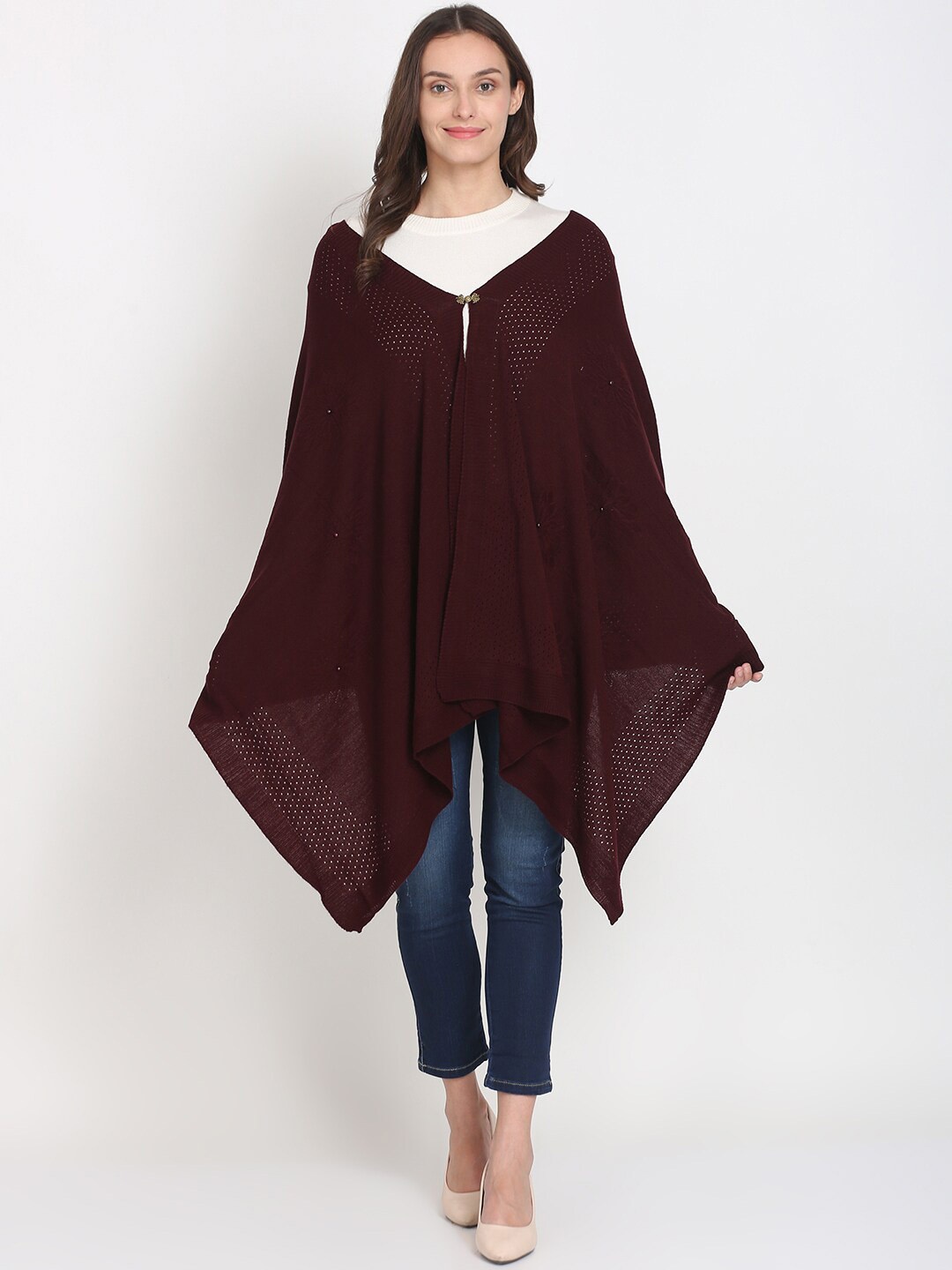 

Knitstudio Geometric Self Design Woollen Acrylic Shawl, Brown