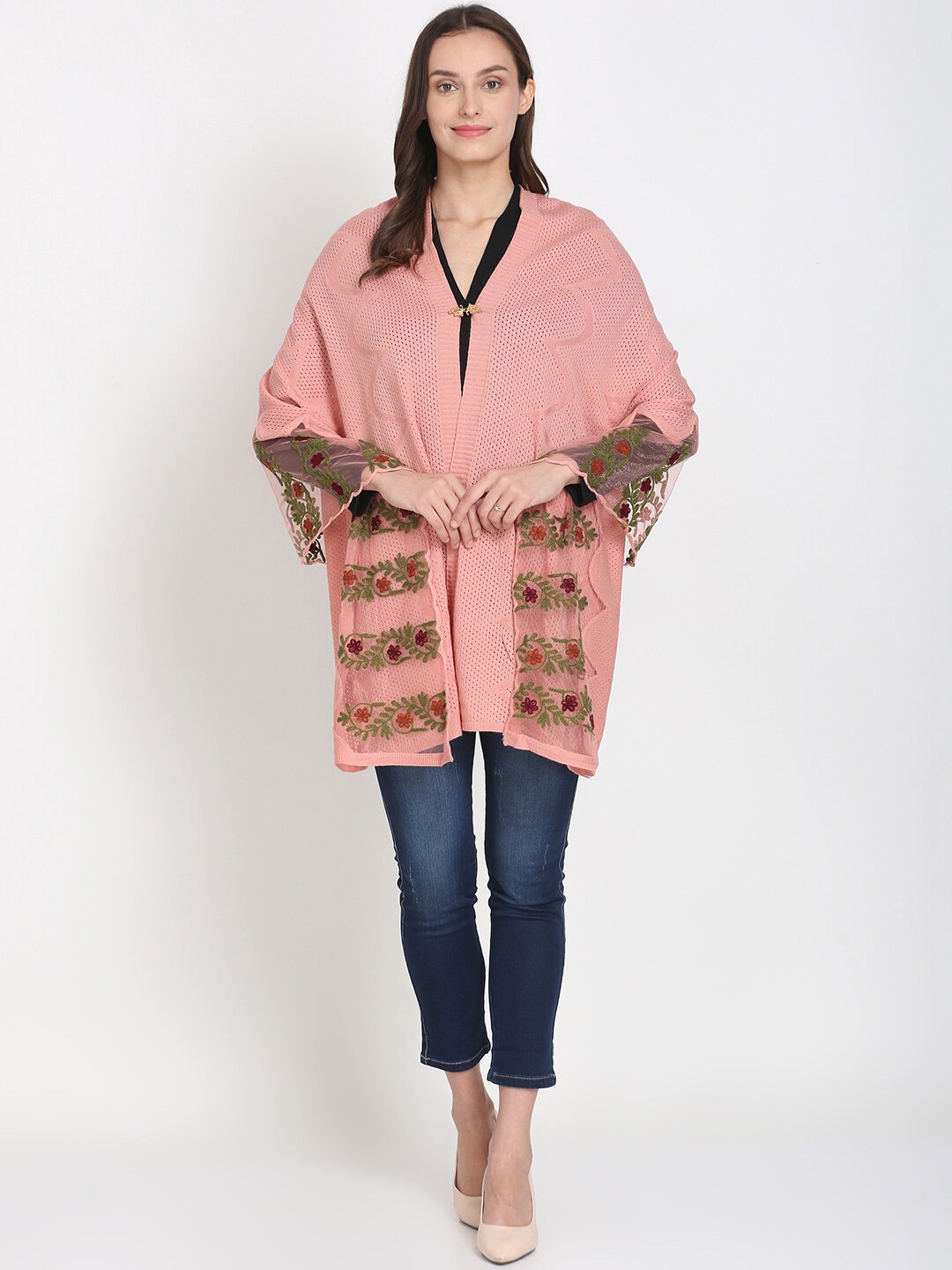

Knitstudio Floral Embroidered Shawl, Pink