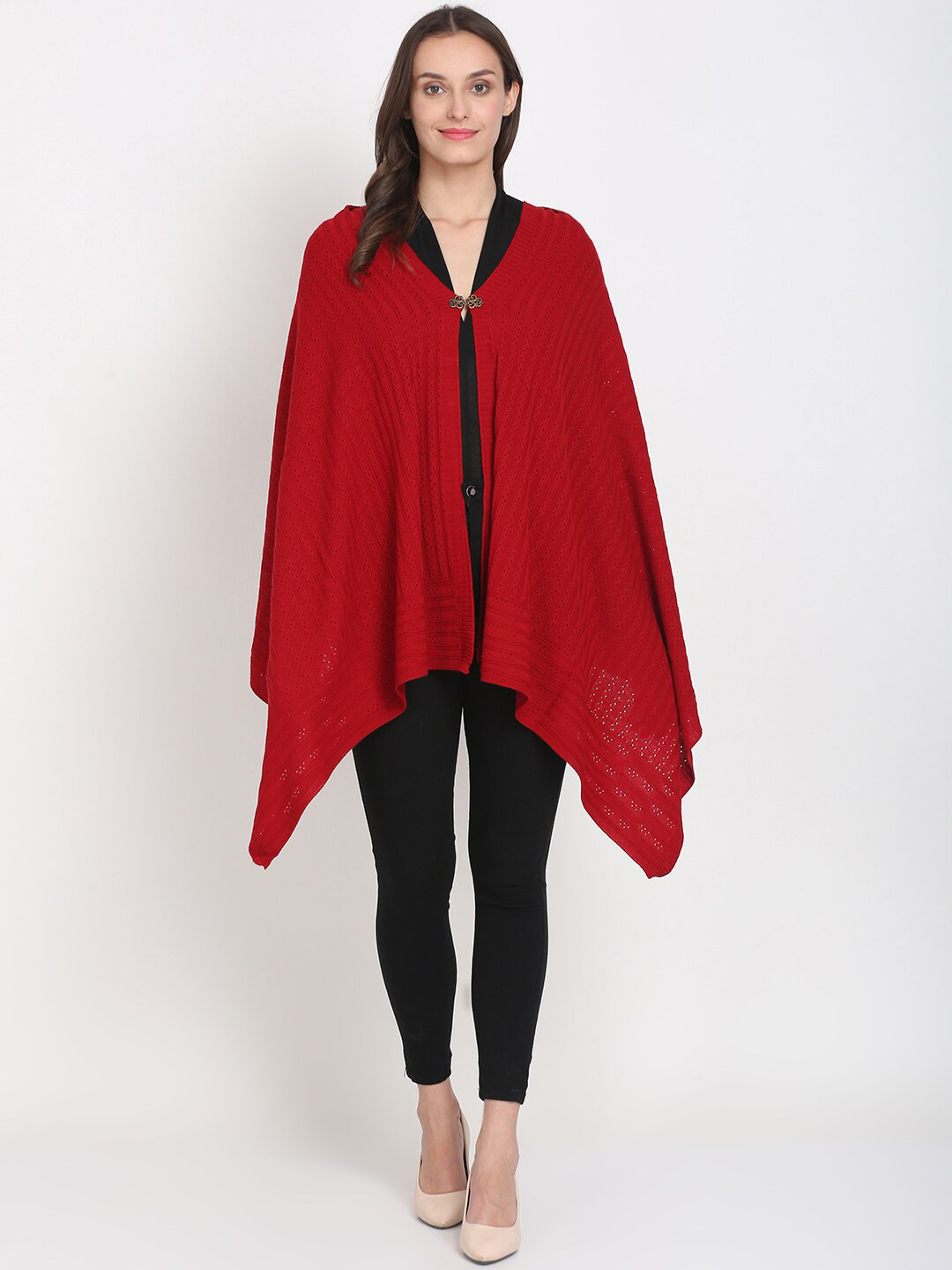 

Knitstudio Women Striped Knitted Shawl, Red