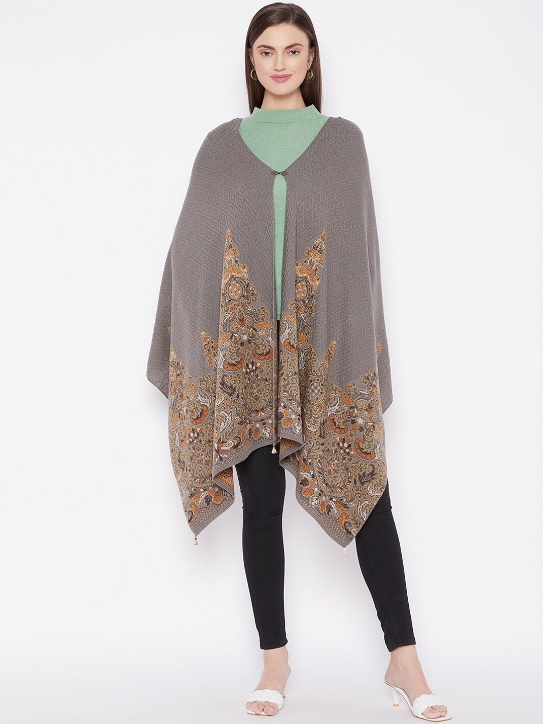 

Knitstudio Floral Self Design Shawl, Grey