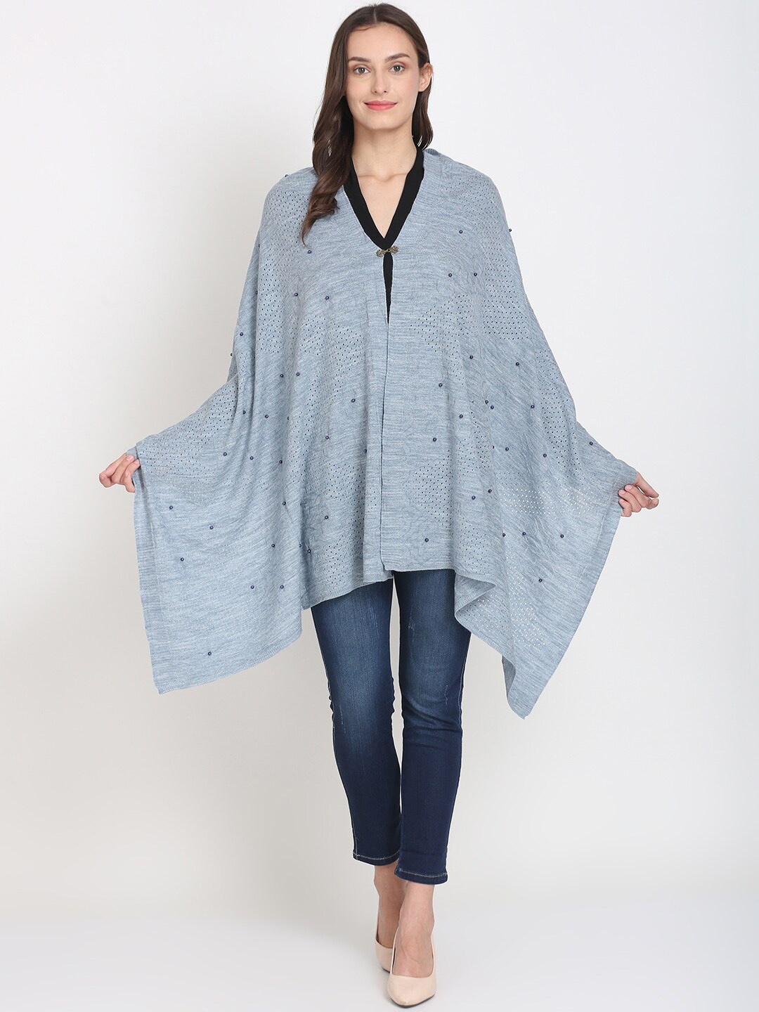 

Knitstudio Ethnic Motifs Woven Design Beads and Stones Shawl, Blue