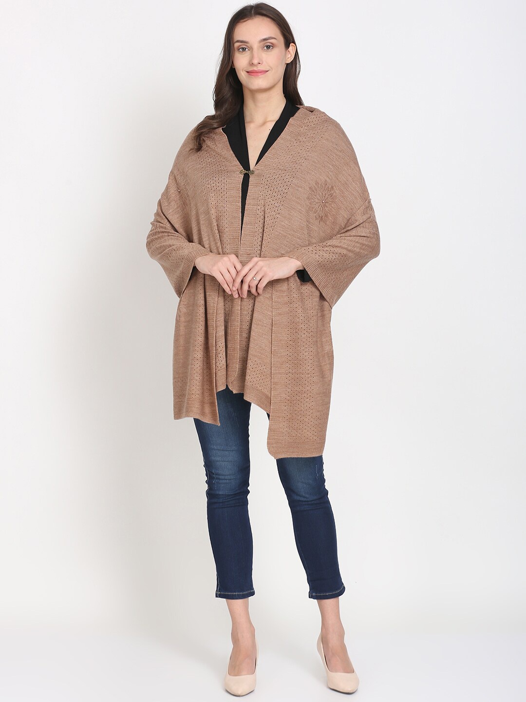 

Knitstudio Floral Woven Design Woollen Acrylic Shawl, Brown