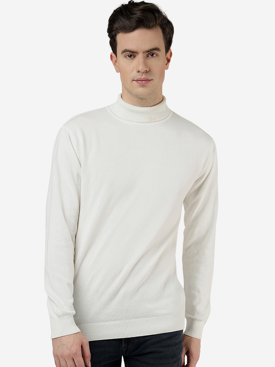 

JADE BLUE Round Neck Long Sleeves Pure Cotton Pullover Sweatshirt, White