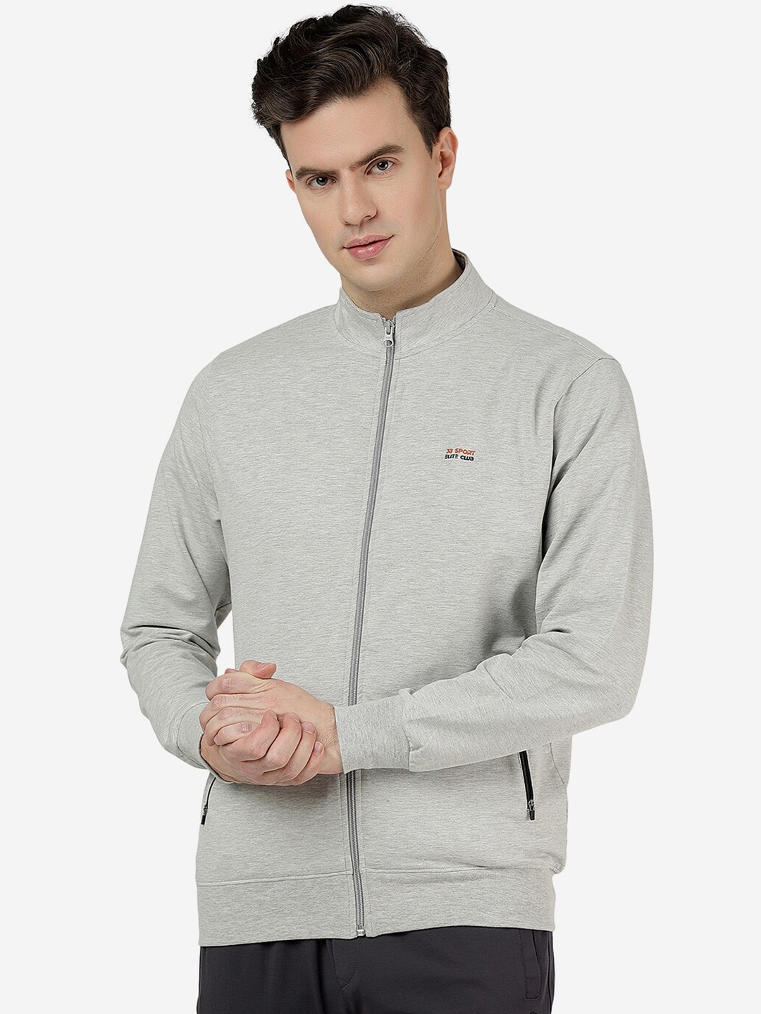 

JADE BLUE Slim Fit Mock Collar Cotton Sweatshirt, Grey