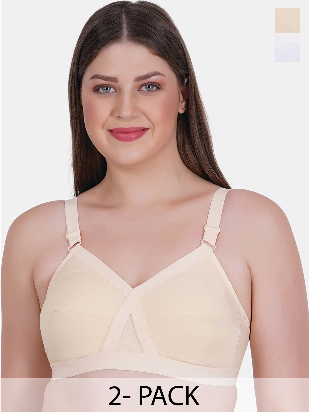 

Reveira Pack of 2 Medium Coverage Bra with All Day Comfort, Beige