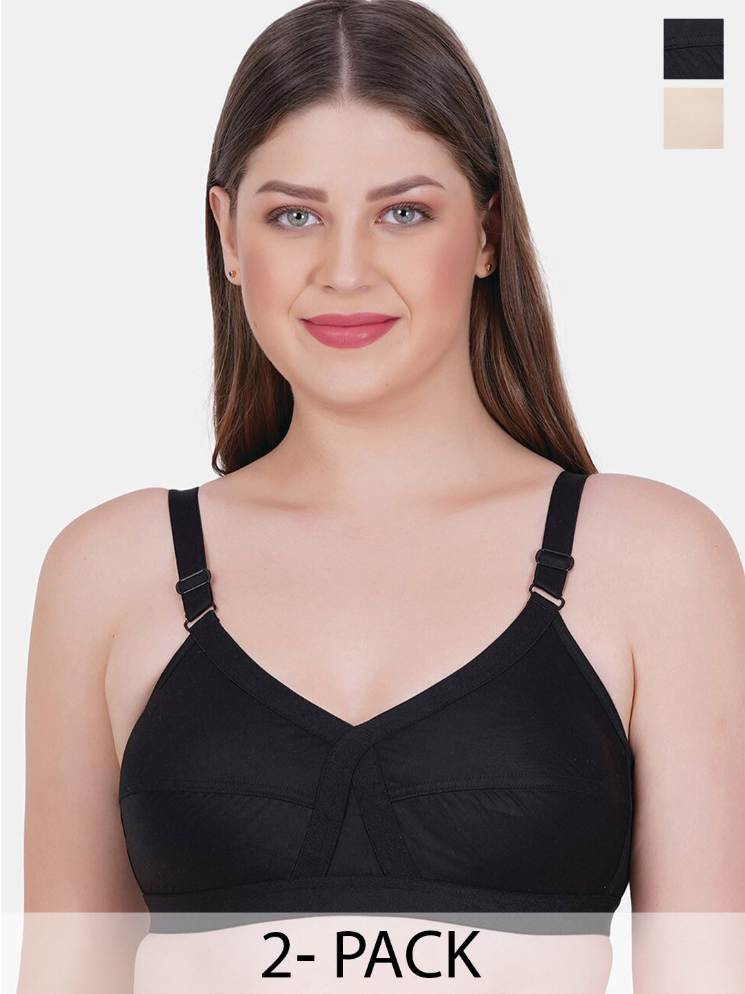 

Reveira Pack of 2 Medium Coverage Bra with All Day Comfort, Black
