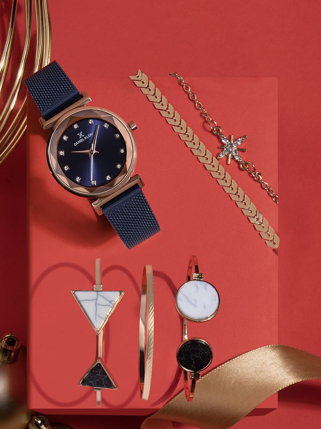 

Daniel Klein Women Stone Studded Bracelet & Analogue Watch Gift Set, Blue