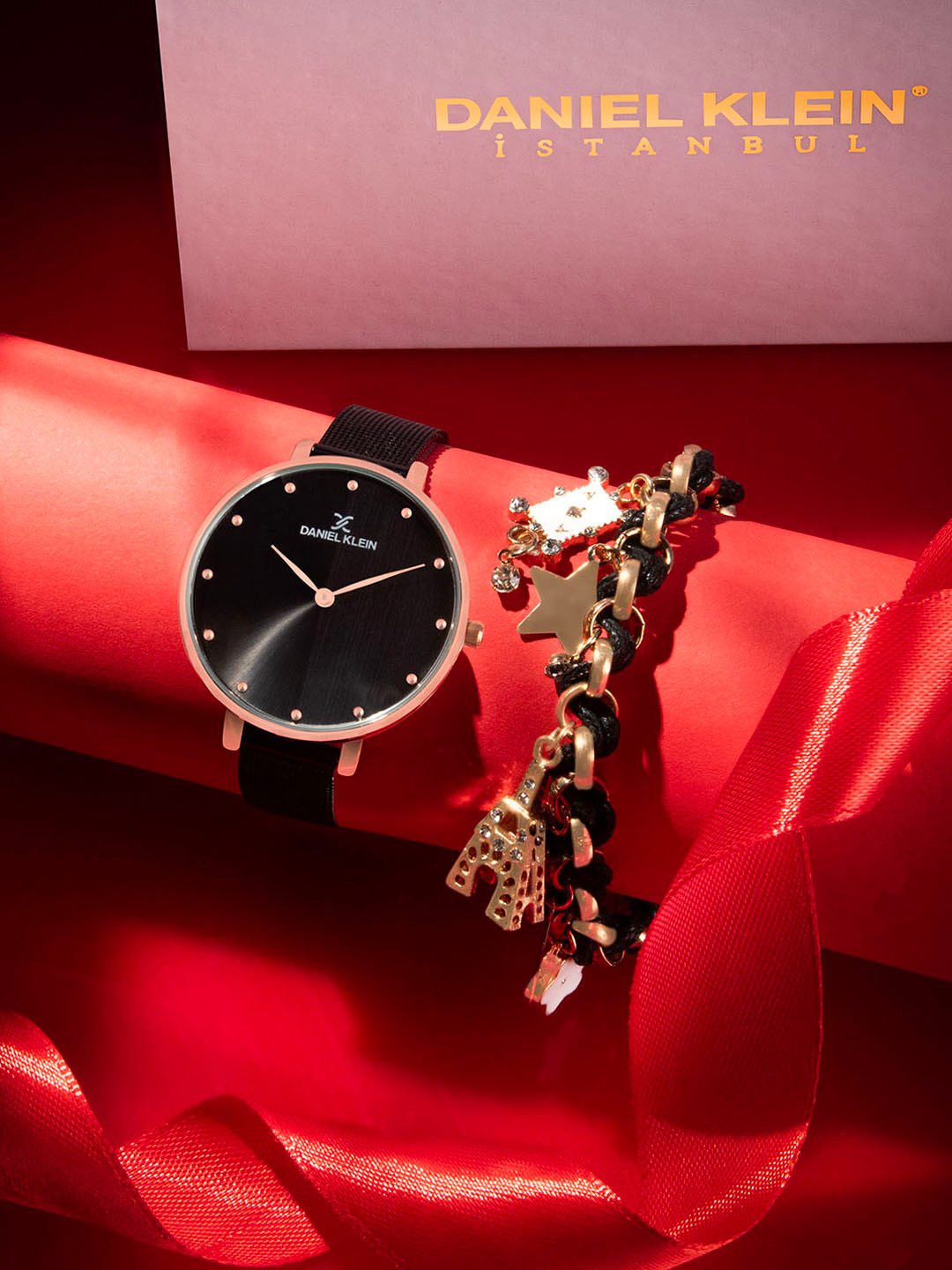 

Daniel Klein Women Stone Studded Bracelet & Analogue Watch Gift Set, Black