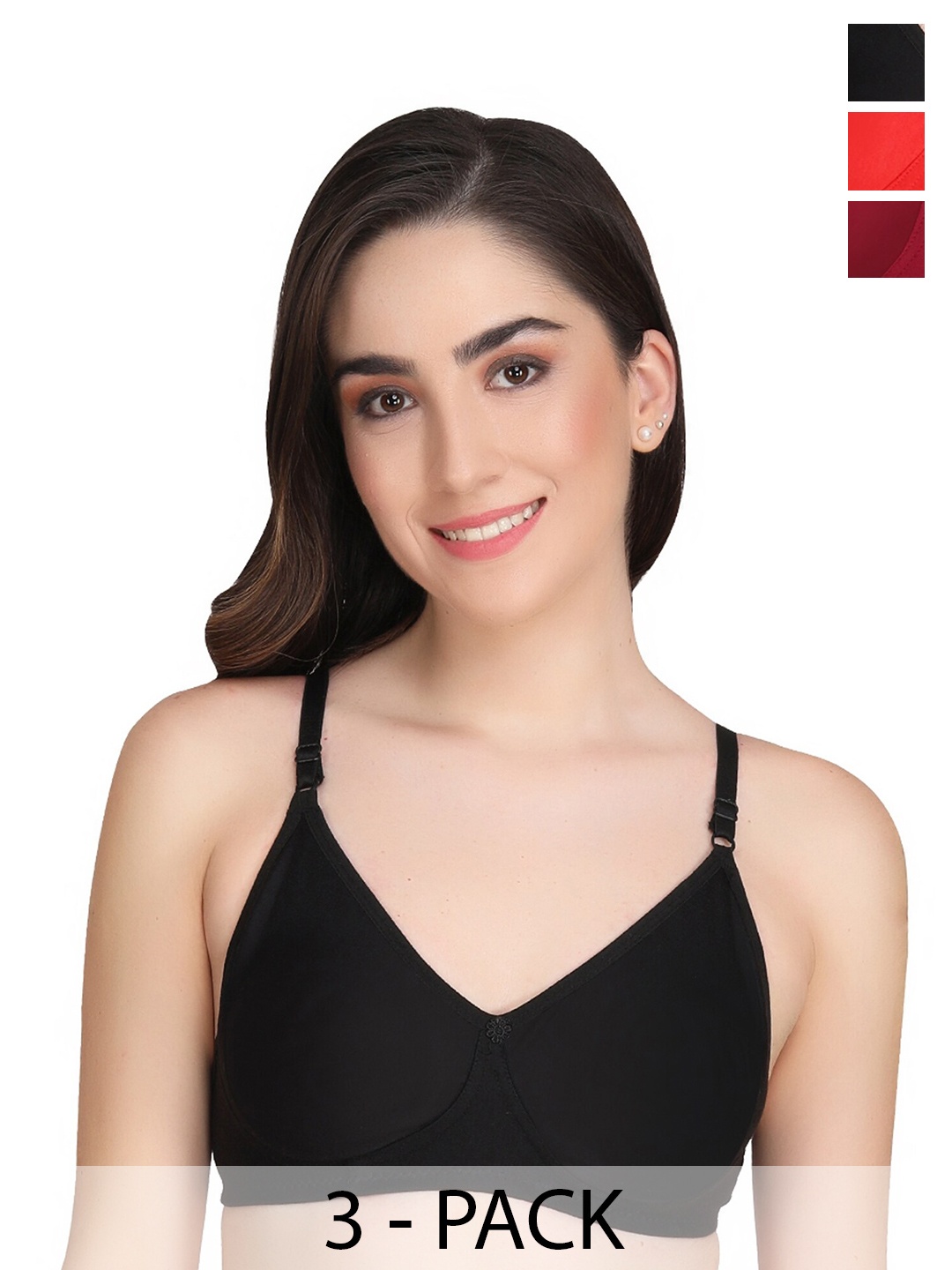 

Liigne Pack Of 3 Full Coverage Lightly Padded Everyday Bra With All Day Comfort, Black