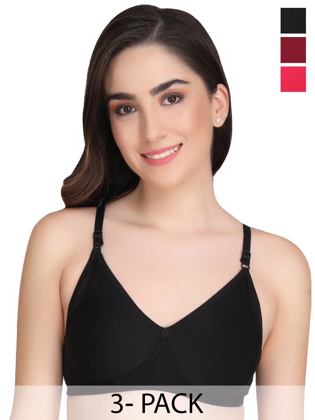 

Liigne Pack Of 3 Full Coverage Lightly Padded Everyday Bra With All Day Comfort, Black