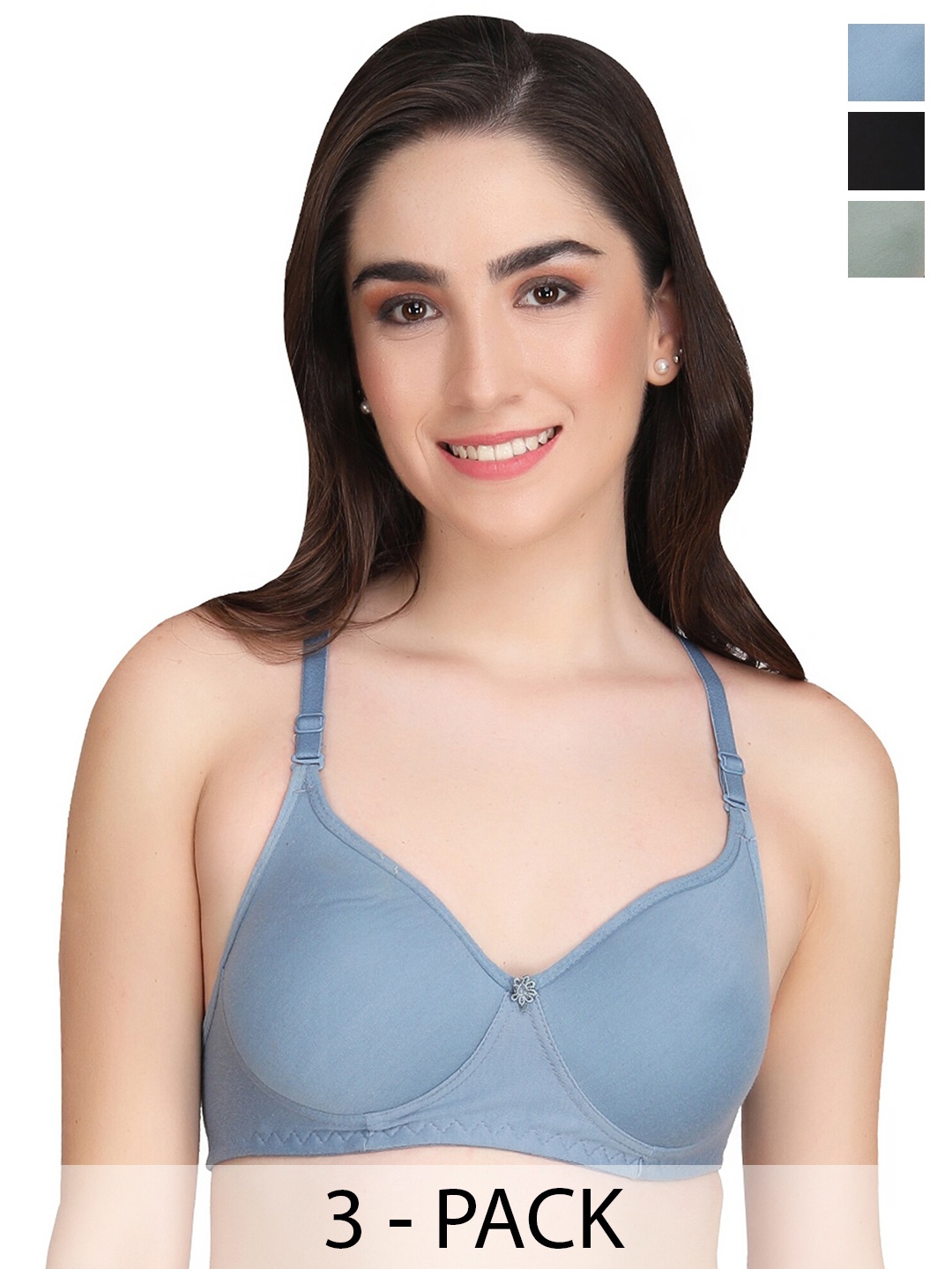 

Liigne Pack Of 3 Full Coverage Lightly Padded Everyday Bra With All Day Comfort, Grey