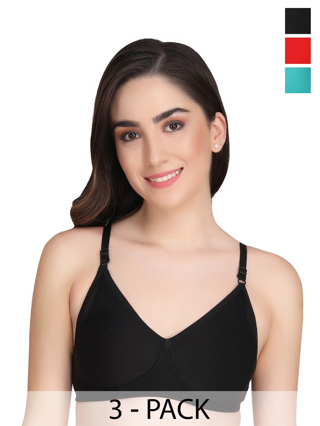 

Liigne Pack Of 3 Full Coverage Lightly Padded Everyday Bras With All Day Comfort, Black