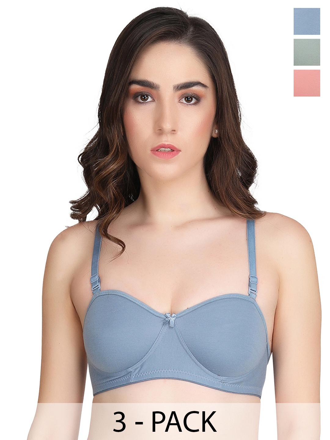 

Liigne Pack Of 3 Full Coverage Lightly Padded Everyday Bras With All Day Comfort, Blue