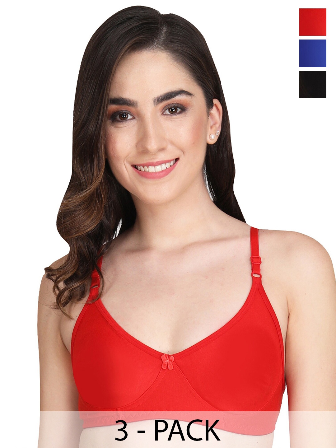 

Liigne Pack Of 3 Full Coverage Lightly Padded Everyday Bras With All Day Comfort, Red