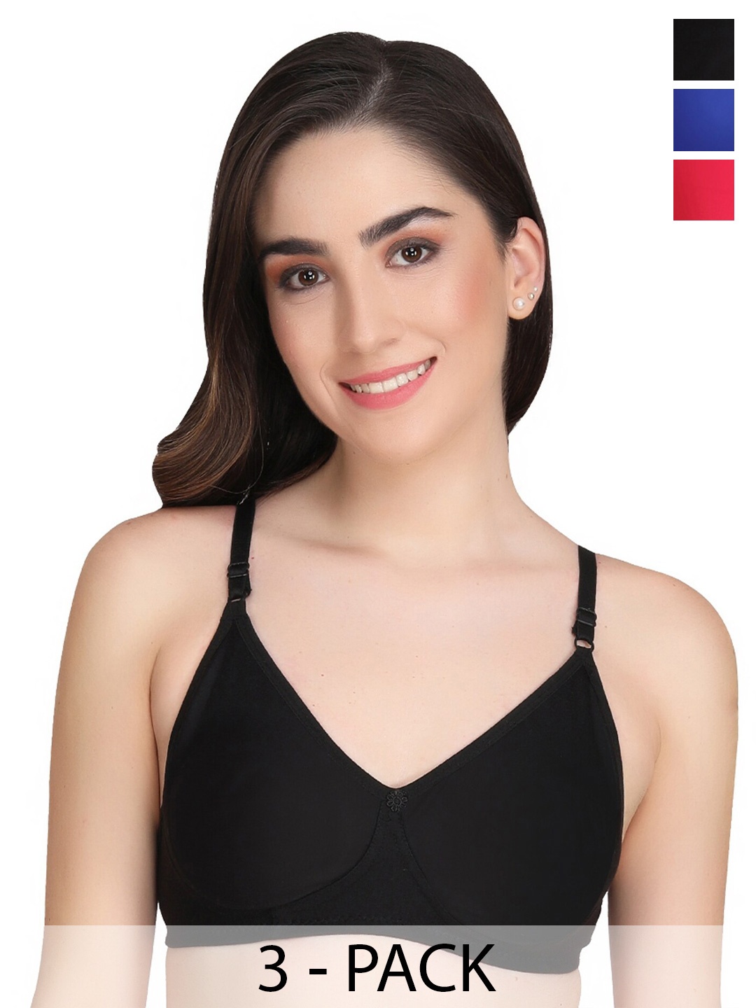 

Liigne Pack Of 3 Full Coverage Lightly Padded Everyday Bras With All Day Comfort, Black