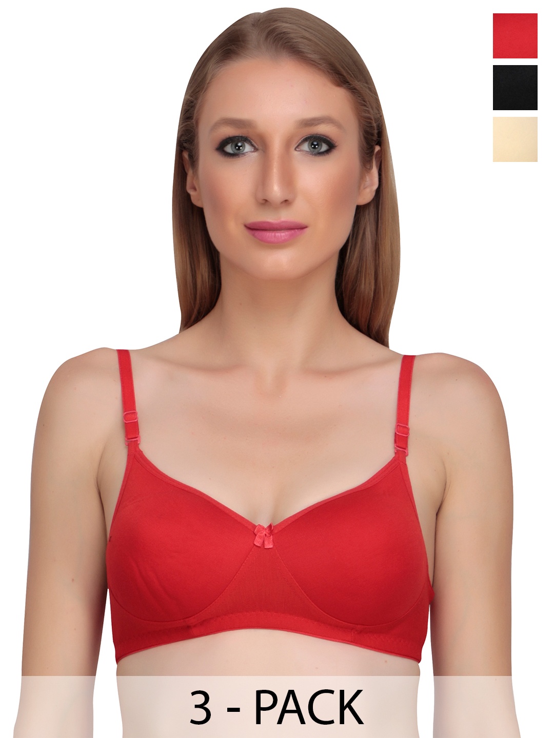 

Liigne Pack Of 3 Full Coverage Lightly Padded Everyday Bras With All Day Comfort, Red