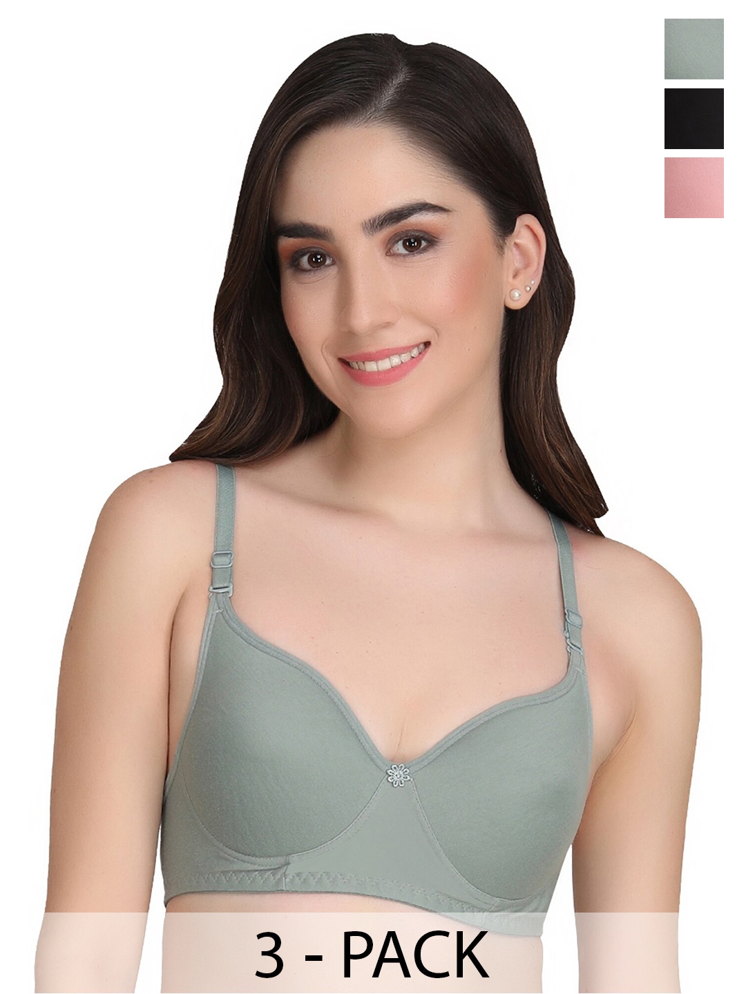 

Liigne Pack Of 3 Full Coverage Lightly Padded Everyday Bras With All Day Comfort, Green