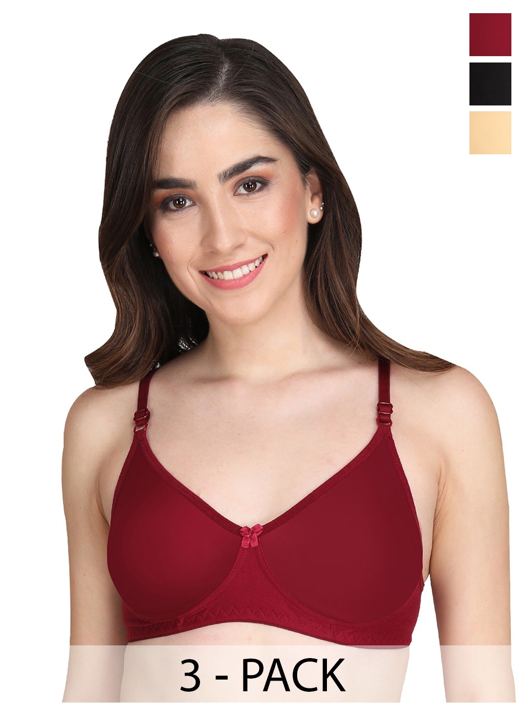 

Liigne Pack Of 3 Full Coverage Lightly Padded Everyday Bras With All Day Comfort, Maroon
