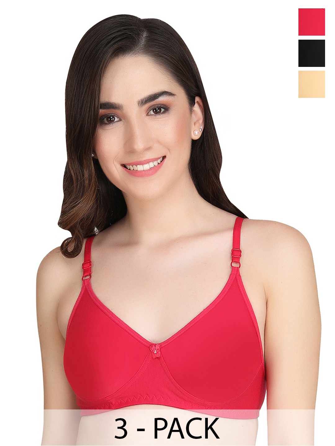 

Liigne Pack Of 3 Full Coverage Lightly Padded Everyday Bras With All Day Comfort, Red