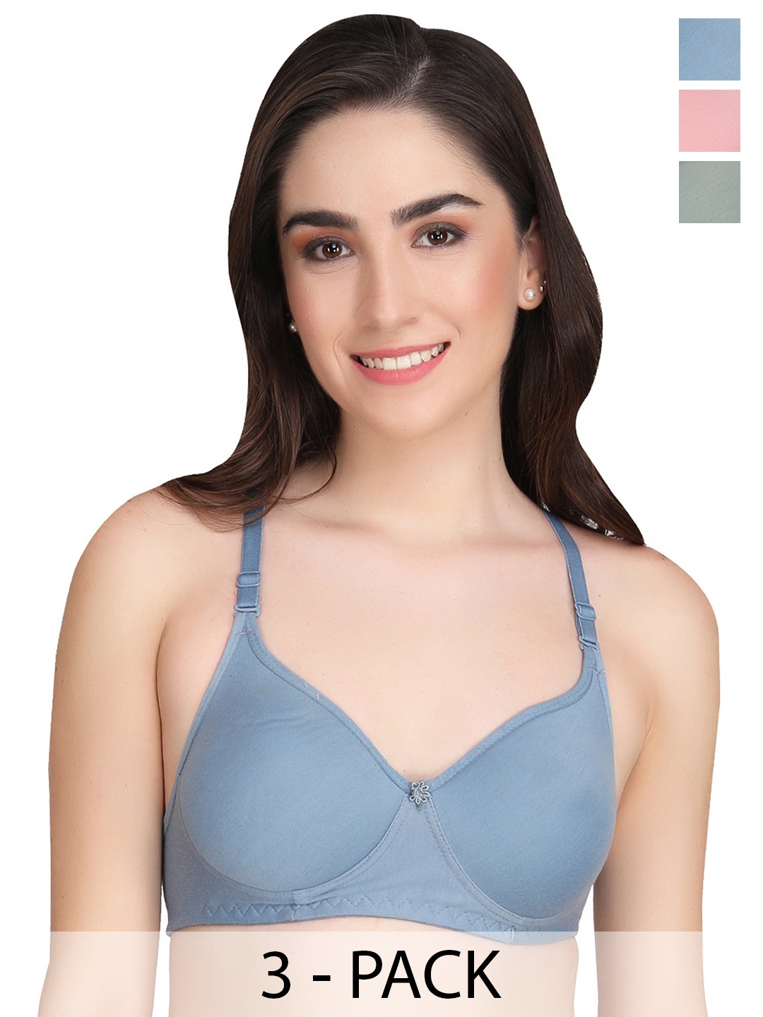 

Liigne Pack Of 3 Full Coverage Lightly Padded Everyday Bras With All Day Comfort, Blue