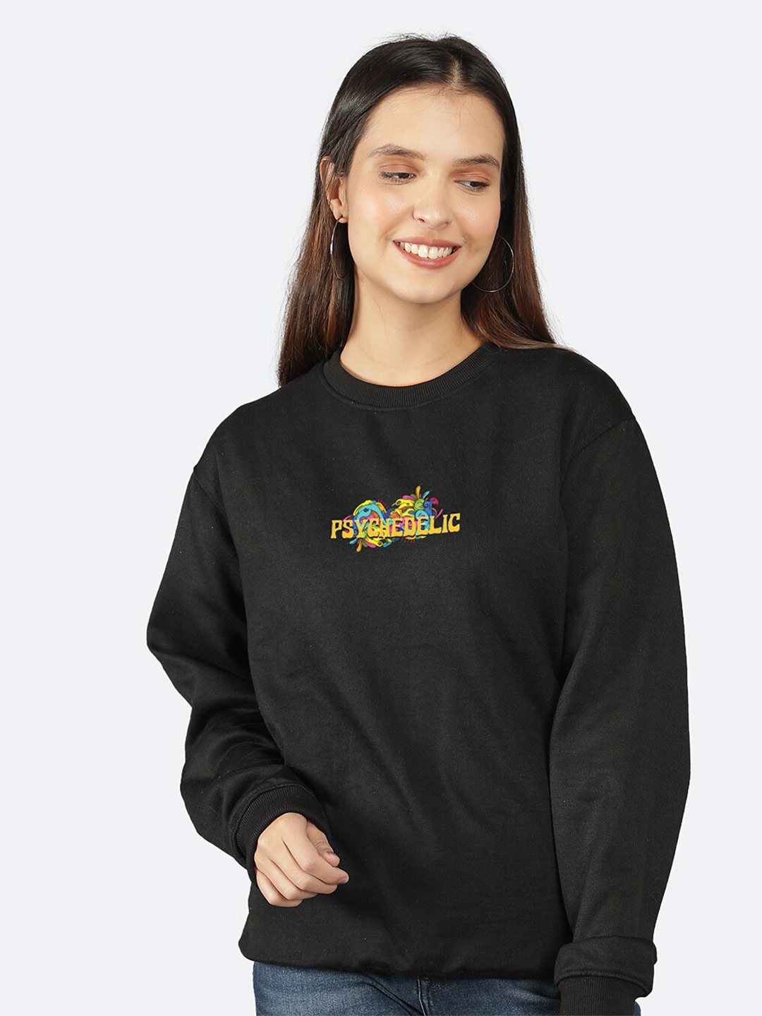 

Mad Over Print Physdellic Graphic Printed Fleece Sweatshirt, Black